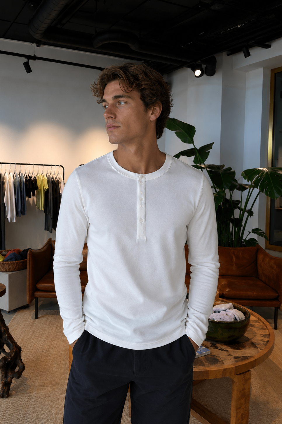 Men's White Henley