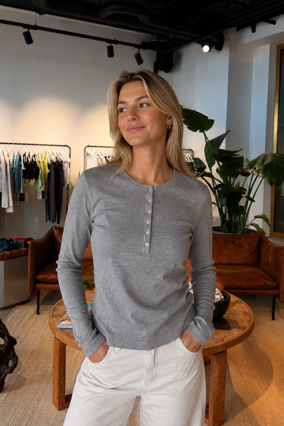 Women's Henley Grey