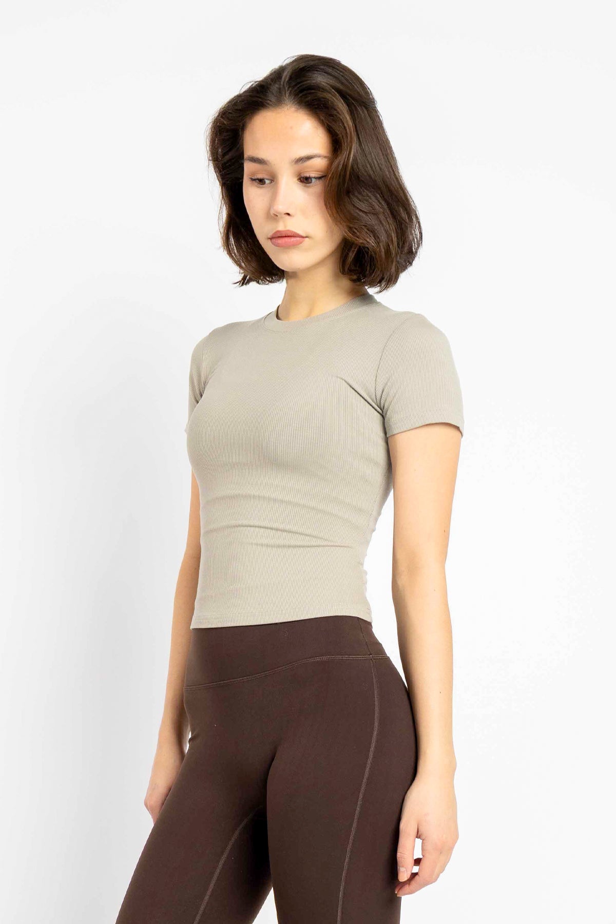 Ribbed Cropped Tee Taupe